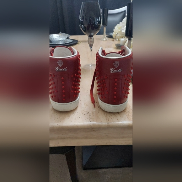 Gucci Red Studded Sneakers - Picture 1 of 3